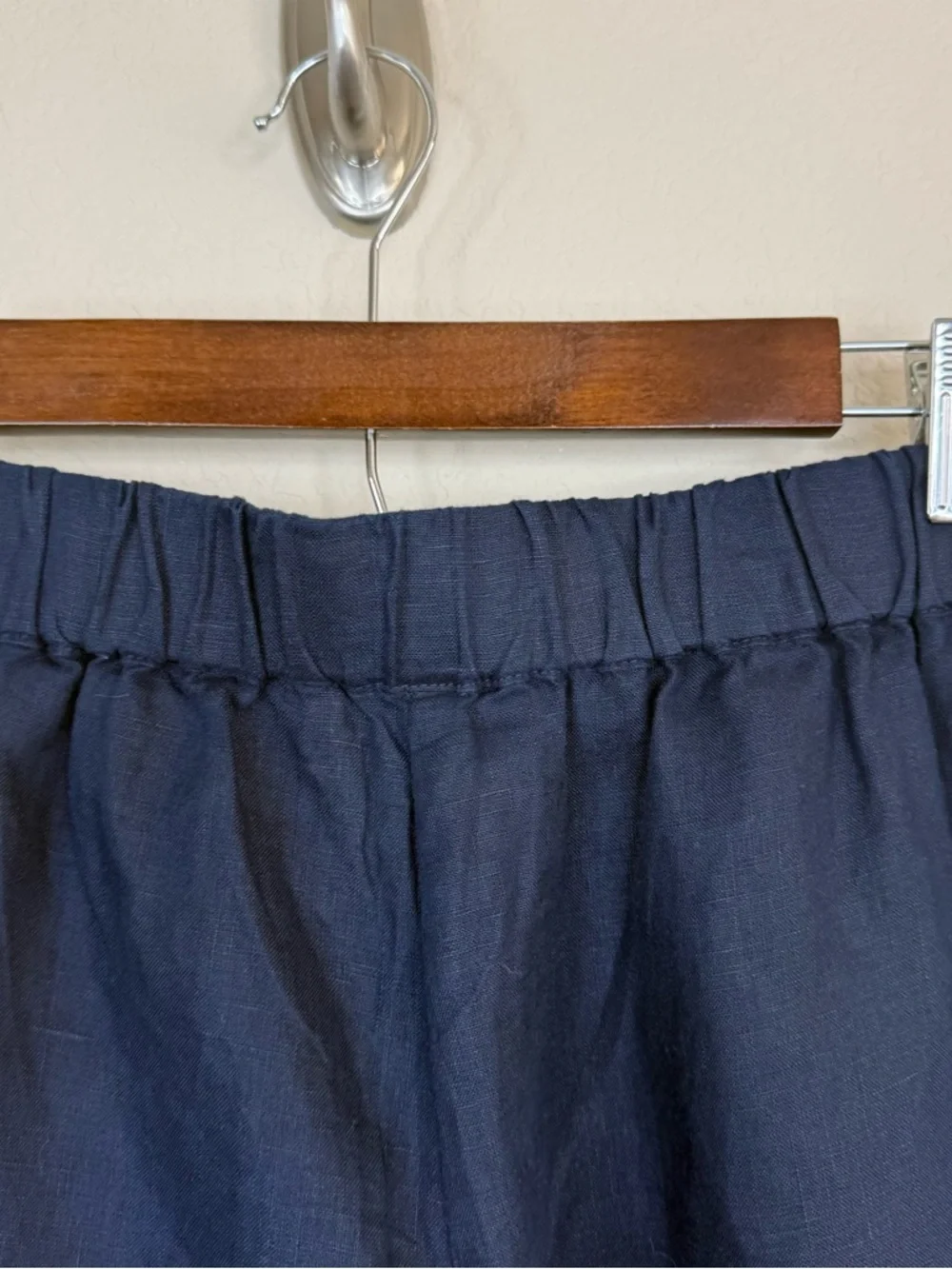 NWT QUINCE 100% European Linen Tapered Ankle Pants Elastic-Waist Deep Navy Sz S